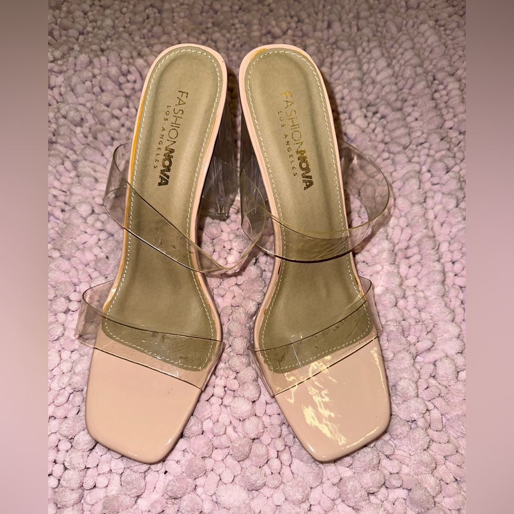 Fashion Nova Clear Strap Blush Heels